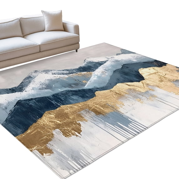 Area Rug 3x5ft Blue Mountain Washable Area Rugs for Living Room Gold ...