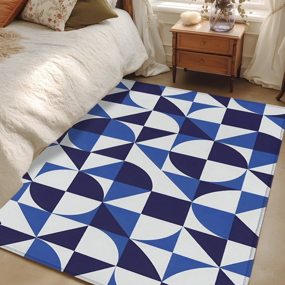 Area Rug 3x5ft Blue Quarter Circles Floor Carpets Indoor Floor Area Mat Doormat Entrance Mat Rugs for Entry Living Room Dining Room Kitchen Bedroom, Geometric Triangle Shards Sofa Throw Carpet