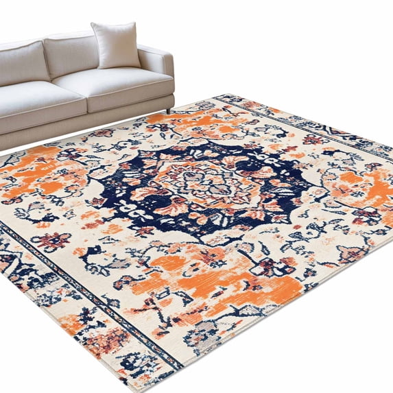 Area Rug 3x5ft, Bohemian Orange Retro Ethnic Style Washable Rugs for ...