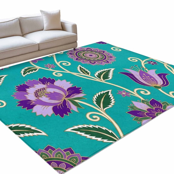 Area Rug 3x5ft, Bohemian Purple Flowers Washable Rugs for Living Room ...