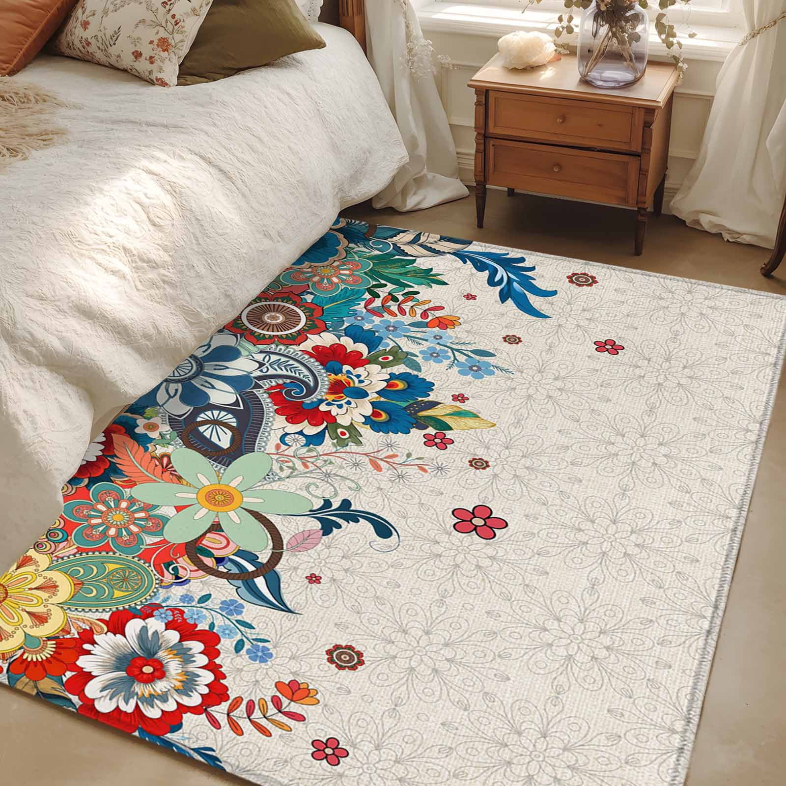 Area Rug 3x5ft Boho Floral Carpets Indoor Floor Area Mat Washable ...