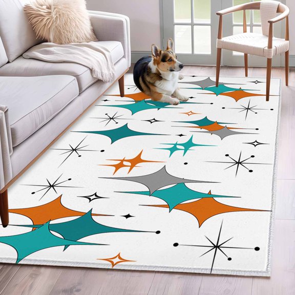 Area Rug 3x5ft Boho Mid-Century Diamond Pattern Area Rugs Washable Low Pile Floor Carpet for Bedroom, Modern Geometric Theme Non Slip Soft Rugs for Living Room Entryway Dining Room