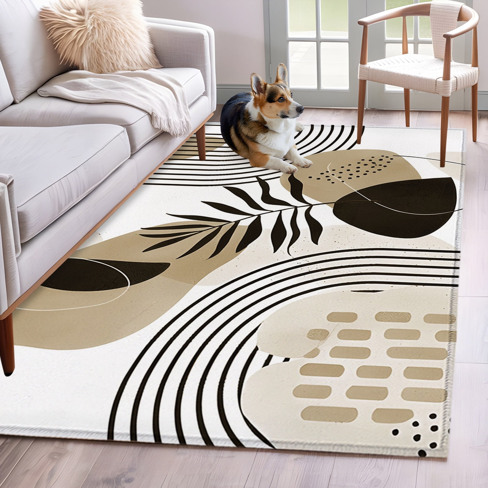 Area Rug 3x5ft Brown Mid Century Abstract Boho Lines Area Rugs Washable ...