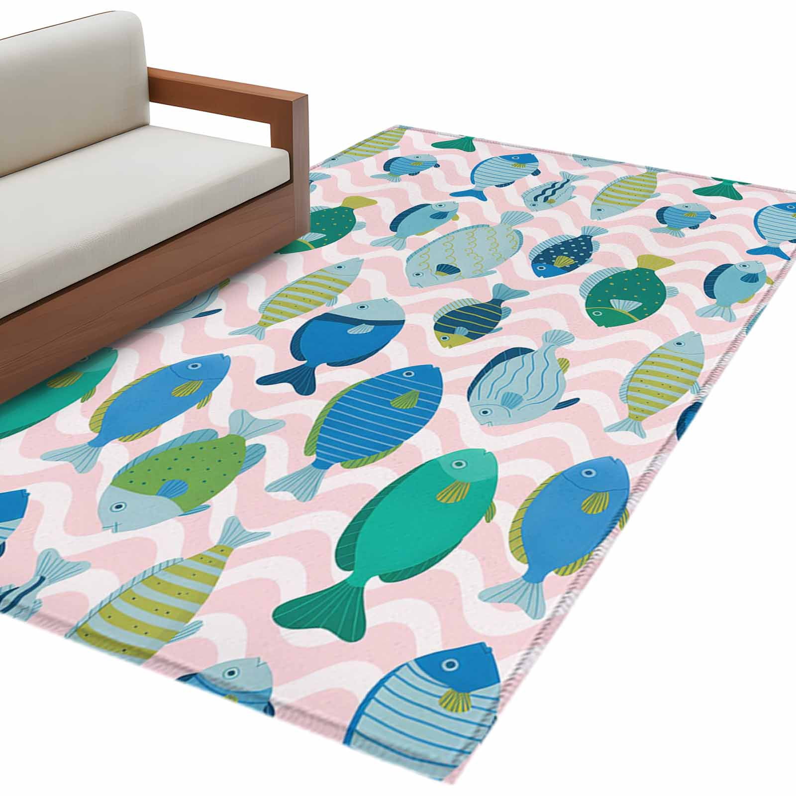 Area Rug 3x5ft, Cartoon Marine Life Little Fish Washable Rugs for ...