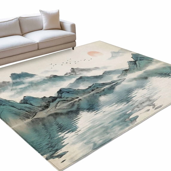 Area Rug 3x5ft, Chinese Zen Landscape Ombre Washable Rugs for Living ...