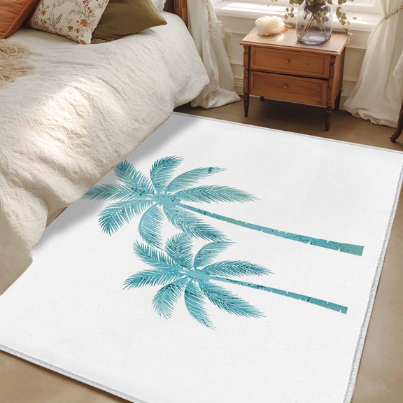 Area Rug 3x5ft Coconut Palm Tree Carpets Indoor Floor Area Mat Washable Entrance Mat Rugs for Living Room Dining Room Kitchen Bedroom, Turquoise Tropical Summer Beach Sofa Throw Carpet