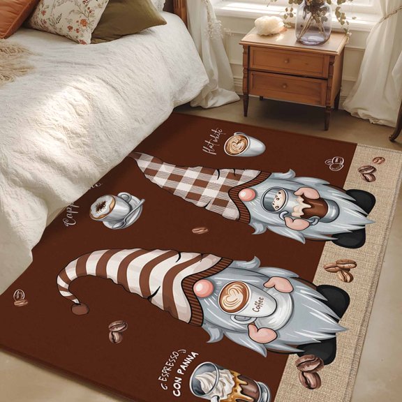 Area Rug 3x5ft Coffee Cup Gnome Carpets Indoor Floor Area Mat Washable Entrance Mat Rugs for Living Room Dining Room Kitchen Bedroom, Coffee Beans Brown Sofa Throw Carpet