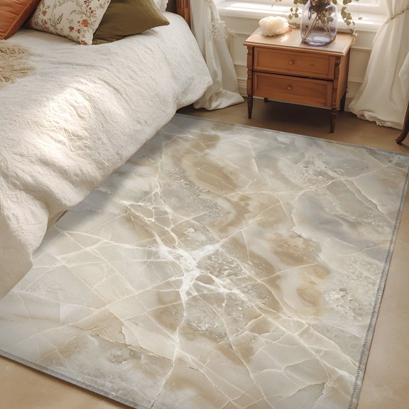 Area Rug 3x5ft Cream Marble Floor Carpets Indoor Floor Area Mat Doormat Entrance Mat Rugs for Entry Living Room Dining Room Kitchen Bedroom, Beige Stone Abstract Art Sofa Throw Carpet
