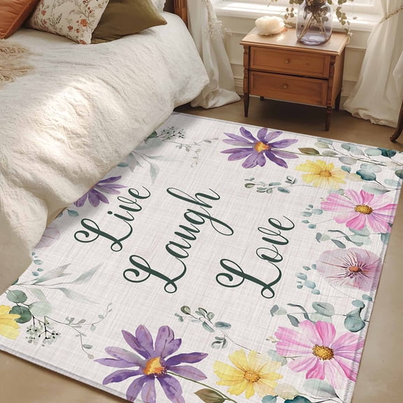 Area Rug 3x5ft Daisy Sunshine Carpets Indoor Floor Area Mat Washable Entrance Mat Rugs for Living Room Dining Room Kitchen Bedroom, Butterfly Floral Eucalyptus Leaves Linen Sofa Throw Carpet