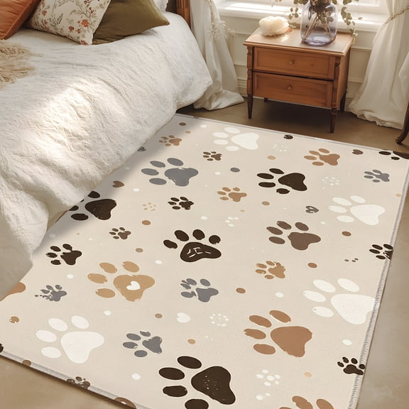 Area Rug 3x5ft Dog Paw Print Floor Carpets Indoor Floor Area Mat Doormat Entrance Mat Rugs for Entry Living Room Dining Room Kitchen Bedroom, Cute Animal Tracks Sofa Throw Carpet