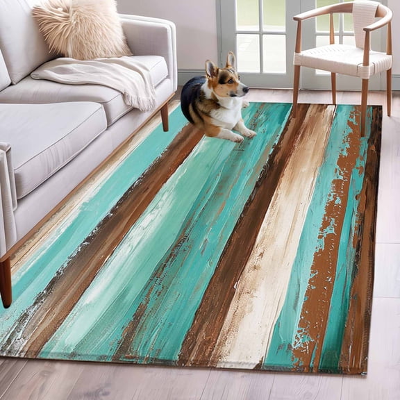 Abstract Pattern Shag Rugs Wood Board Area Rugs, Brown Wood Plank Farmhouse Pattern Carpet ...