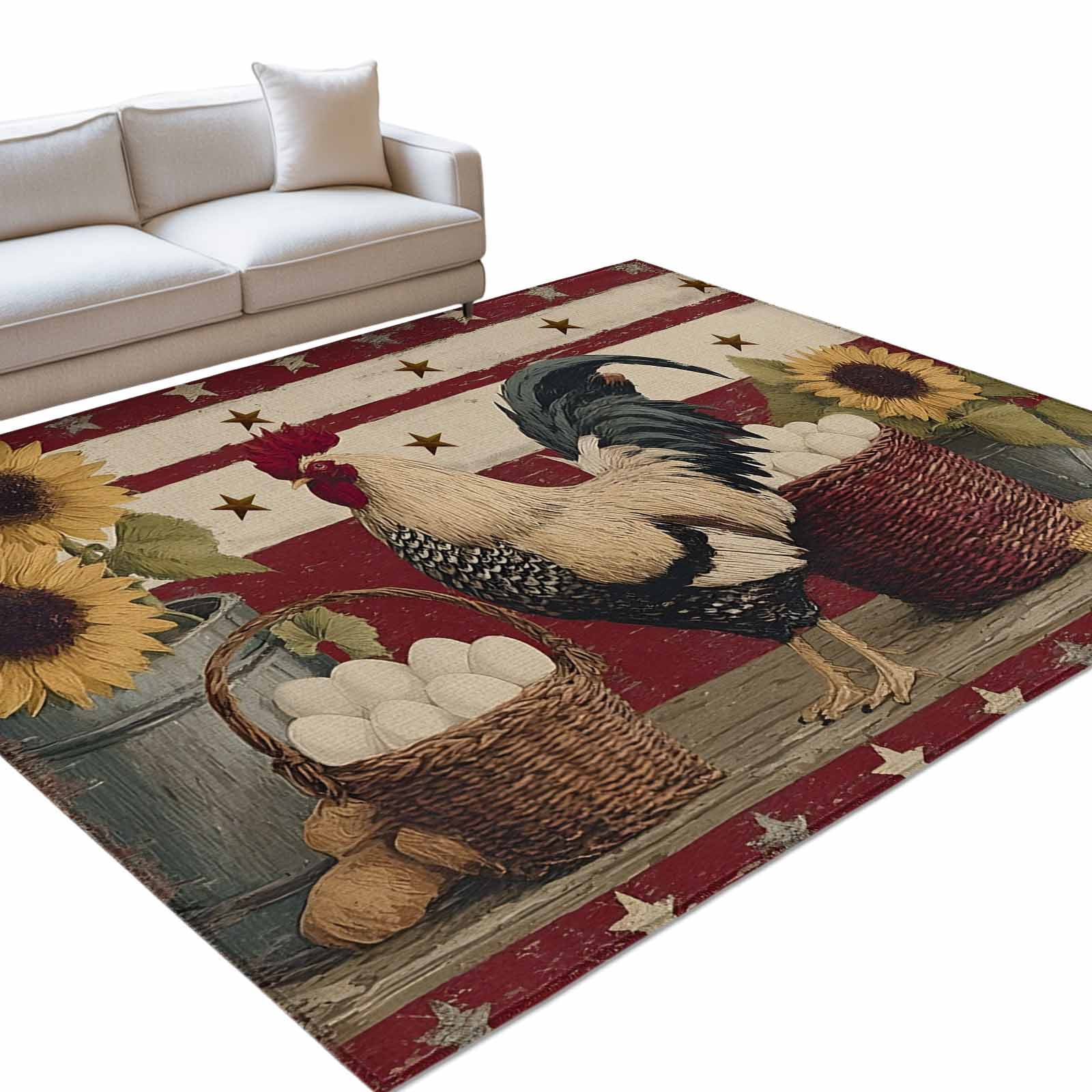 Chicken Area Rug Area Rug 3x5ft, Farmhouse Chicken Egg Sunflower Washable Rugs for ...