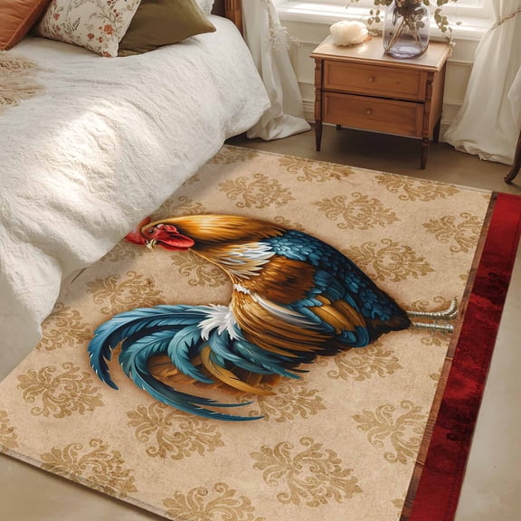 Area Rug 3x5ft Farmhouse Chicken Rooster Cock Carpets Indoor Floor Area Mat Washable Entrance Mat Rugs for Living Room Dining Room Kitchen Bedroom, Vintage Farm Animal Sofa Throw Carpet