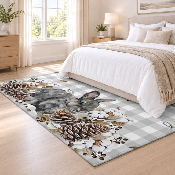 Rat Area Rug Area Rug 3x5ft Farmhouse Rabbit Pine Cone Low Pile Washable Rug Soft ...