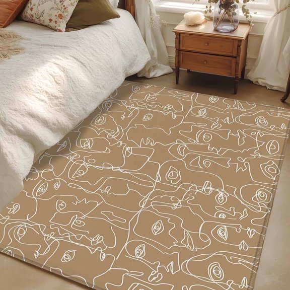 Area Rug 3x5ft Feminine Face Sketch Carpets Indoor Floor Area Mat Washable Entrance Mat Rugs for Living Room Dining Room Kitchen Bedroom, Tan Shape Lines Sofa Throw Carpet