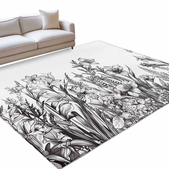 Area Rug 3x5ft Floral Plant Washable Area Rugs for Living Room Flowers ...