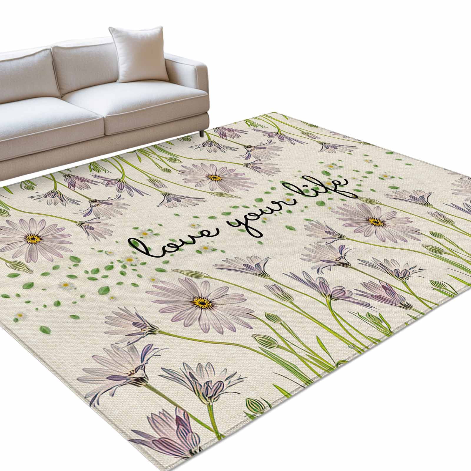 Area Rug 3x5ft Flower Leaf Washable Area Rugs for Living Room Love You ...