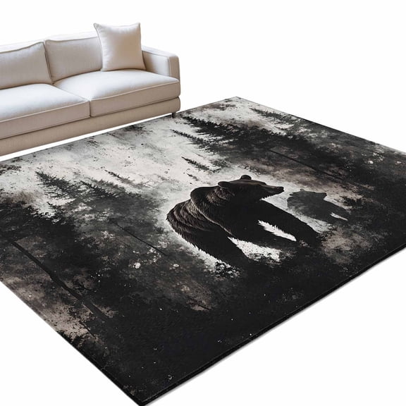 Area Rug 3x5ft Forest Bears Black Washable Area Rugs for Living Room Oil Painting Non Slip Floor Carpet Mat for Kitchen Entryway Bathroom Office Home Decor