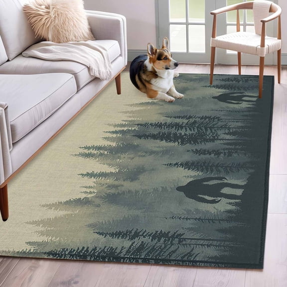 Area Rug 3x5ft Forest Gorilla Wild Animal Trees Silhouette Area Rugs Washable Low Pile Floor Carpet for Bedroom, Vintage Linen Non Slip Soft Rugs for Living Room Entryway Dining Room