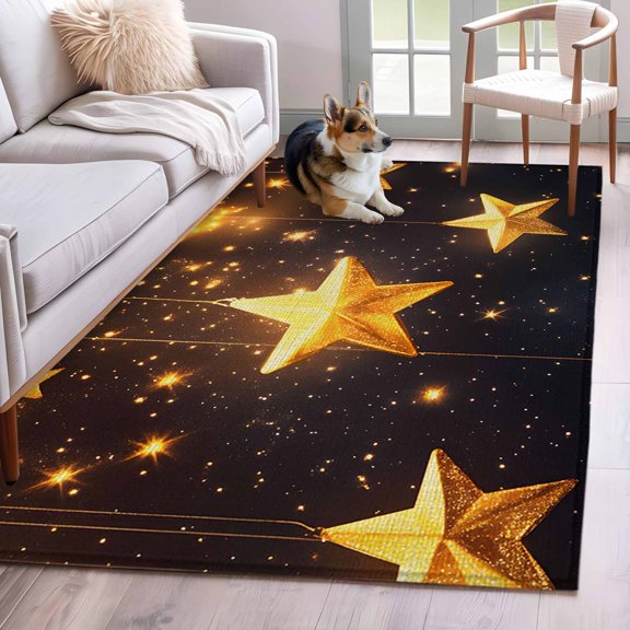 Area Rug 3x5ft Gold Star Starry Sky Area Rugs Washable Low Pile Floor Carpet for Bedroom, Galaxy Theme Non Slip Soft Rugs for Living Room Entryway Dining Room