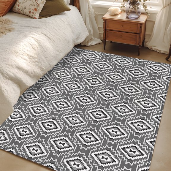 Area Rug 3x5ft Gray Diamonds Floor Carpets Indoor Floor Area Mat Doormat Entrance Mat Rugs for Entry Living Room Dining Room Kitchen Bedroom, Geometric Bohemian Lines Sofa Throw Carpet