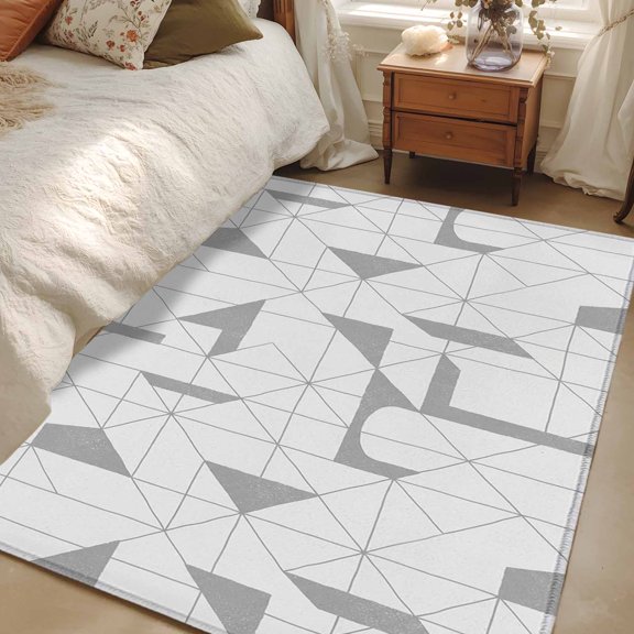 Area Rug 3x5ft Gray Floating Broken Pieces Floor Carpets Indoor Floor Area Mat Doormat Entrance Mat Rugs for Entry Living Room Dining Room Kitchen Bedroom, Geometric Check Lines Sofa Throw Carpet