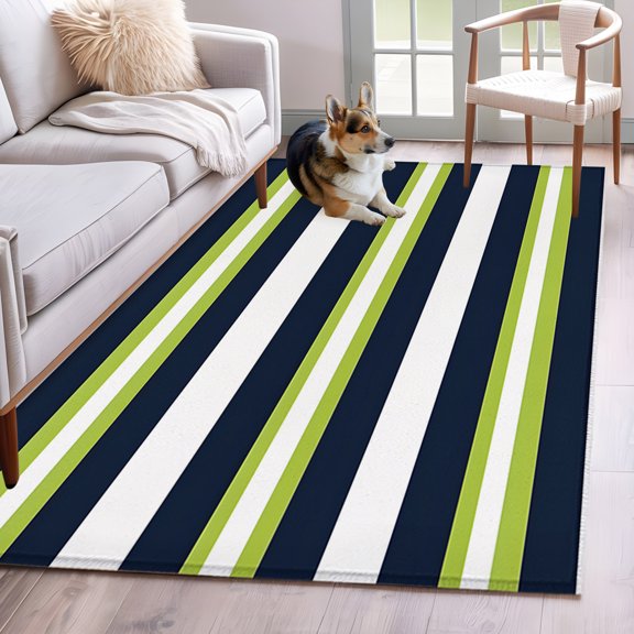 Area Rug 3x5ft Green Black White Horizontal Stripes Area Rugs Washable Low Pile Floor Carpet for Bedroom, Abstract Art Non Slip Soft Rugs for Living Room Entryway Dining Room