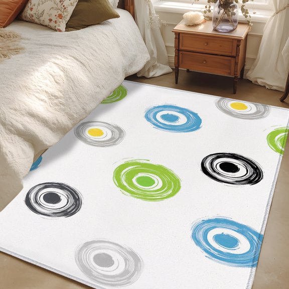 Area Rug 3x5ft Green Blue Polka Dots Floor Carpets Indoor Floor Area Mat Doormat Entrance Mat Rugs for Entry Living Room Dining Room Kitchen Bedroom, Modern Graffiti Circles Sofa Throw Carpet