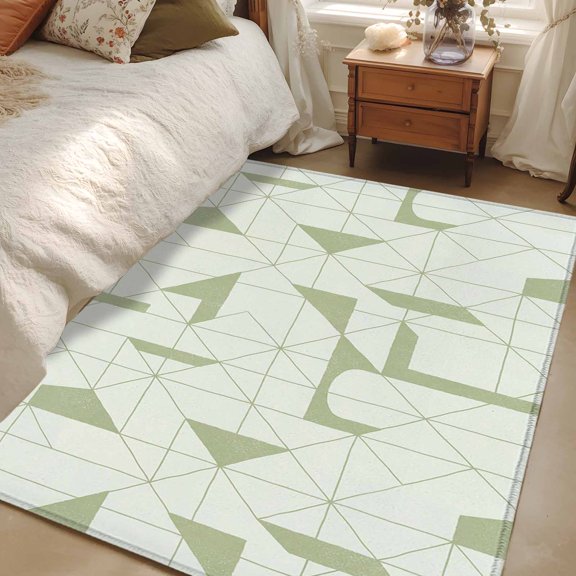Area Rug 3x5ft Green Floating Broken Pieces Floor Carpets Indoor Floor Area Mat Doormat Entrance Mat Rugs for Entry Living Room Dining Room Kitchen Bedroom, Geometric Check Lines Sofa Throw Carpet
