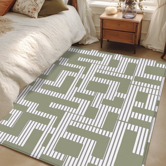 Area Rug 3x5ft Green Interlocking Lines Floor Carpets Indoor Floor Area Mat Doormat Entrance Mat Rugs for Entry Living Room Dining Room Kitchen Bedroom, Maze Labyrinth Strokes Sofa Throw Carpet