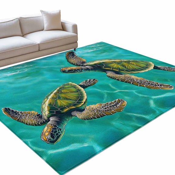 Area Rug 3x5ft Green Turtle Washable Area Rugs for Living Room Green Ocean Wave Non Slip Floor Carpet Mat for Kitchen Entryway Bathroom Office Home Decor
