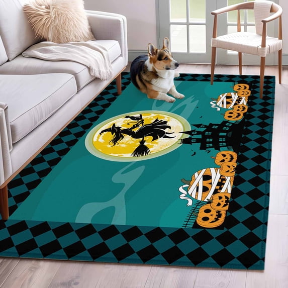 Area Rug 3x5ft Halloween Witch Night Moon Area Rugs Washable Low Pile ...
