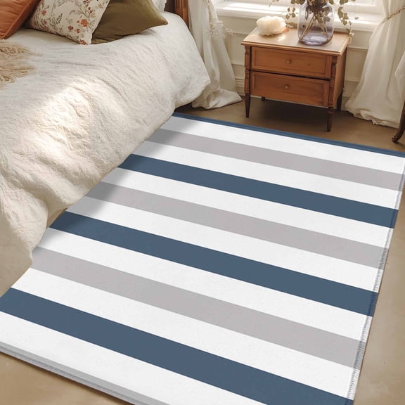 Area Rug 3x5ft Haze Blue Grey Stripes Carpets Indoor Floor Area Mat Washable Entrance Mat Rugs for Living Room Dining Room Kitchen Bedroom, Contrast Striped Sofa Throw Carpet