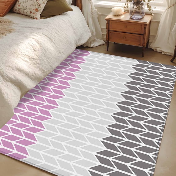 Area Rug 3x5ft Herringbone Pattern Carpets Indoor Floor Area Mat Washable Entrance Mat Rugs for Living Room Dining Room Kitchen Bedroom, Vintage Pink Ombre Grey Sofa Throw Carpet