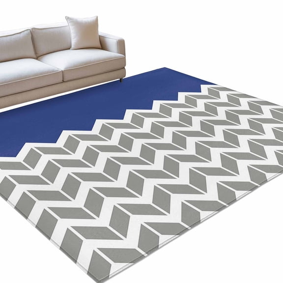 Area Rug 3x5ft Herringbone Pattern Washable Area Rugs for Living Room Vintage Dark Blue Grey Non Slip Floor Carpet Mat for Kitchen Entryway Bathroom Office Home Decor