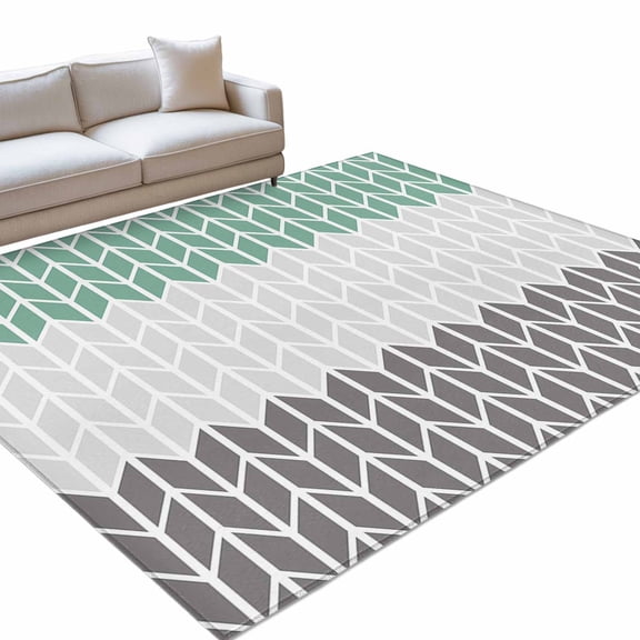 Area Rug 3x5ft Herringbone Pattern Washable Area Rugs for Living Room Vintage Turquoise Ombre Grey Non Slip Floor Carpet Mat for Kitchen Entryway Bathroom Office Home Decor