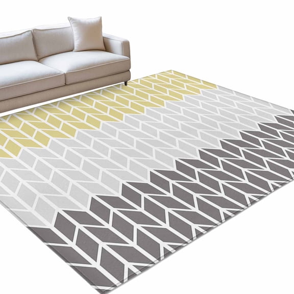 Area Rug 3x5ft Herringbone Pattern Washable Area Rugs for Living Room Vintage Yellow Ombre Grey Non Slip Floor Carpet Mat for Kitchen Entryway Bathroom Office Home Decor