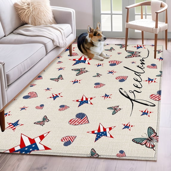 Area Rug 3x5ft Independence Day Patriotic Heart Flag Area Rugs Washable ...