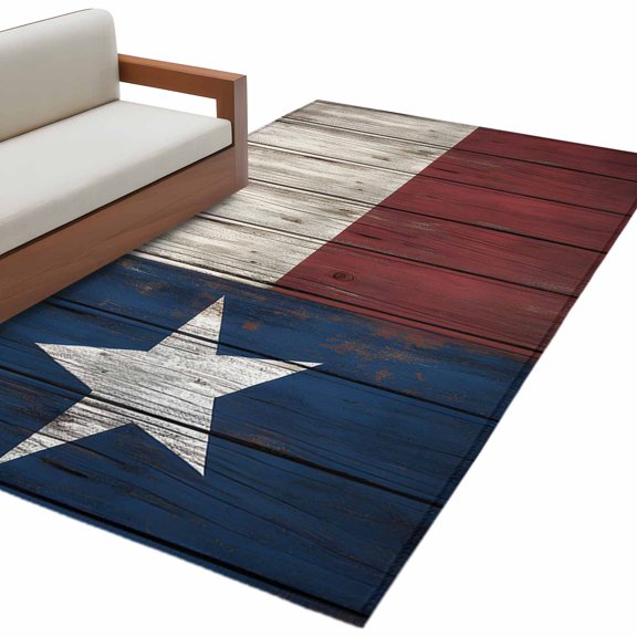 Area Rug 3x5ft, Independence Day USA State Flag Star Washable Rugs for Living Room Bedroom, Retro Farm Wood Grain Soft Non-slip Area Rugs Rectangle Floor Carpet for Dining Room