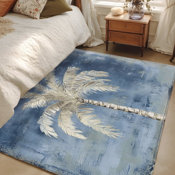 Area Rug 3x5ft Indigo Palm Tree Floor Carpets Indoor Floor Area Mat Doormat Entrance Mat Rugs for Entry Living Room Dining Room Kitchen Bedroom, Summer Tropical Jungle Sofa Throw Carpet