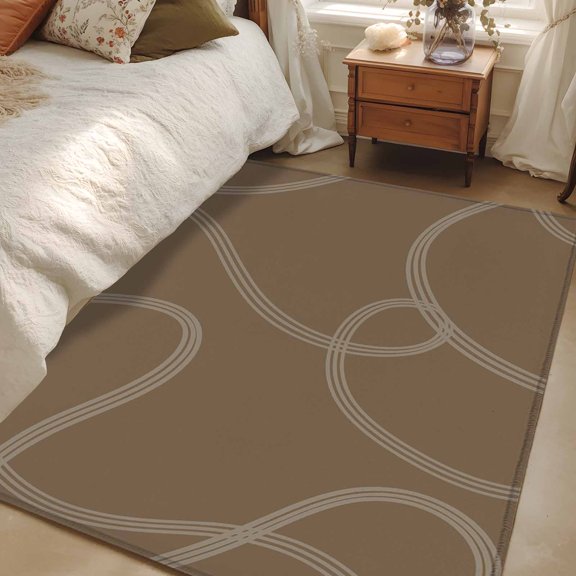 Area Rug 3x5ft Khaki Swirling Ribbons Floor Carpets Indoor Floor Area Mat Doormat Entrance Mat Rugs for Entry Living Room Dining Room Kitchen Bedroom, Wavy Lines Abstract Tracks Sofa Throw Carpet