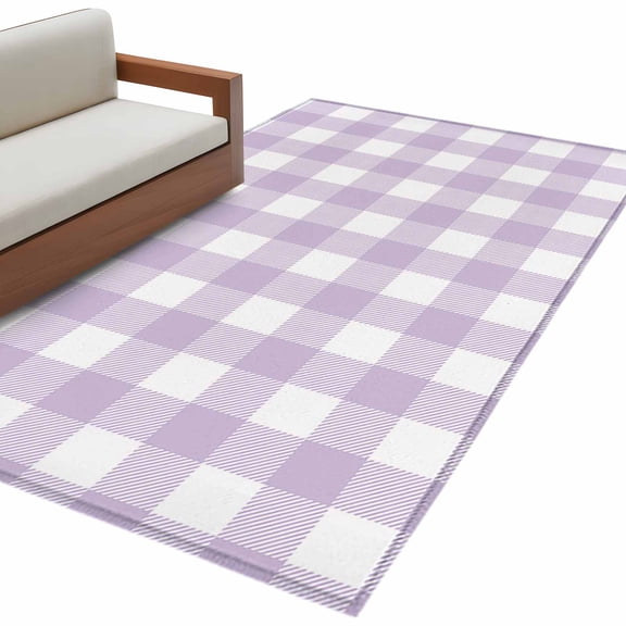 Area Rug 3x5ft, Lavender Purple Grid Washable Rugs for Living Room Bedroom, Farm Pastoral Theme Soft Non-slip Area Rugs Rectangle Floor Carpet for Dining Room