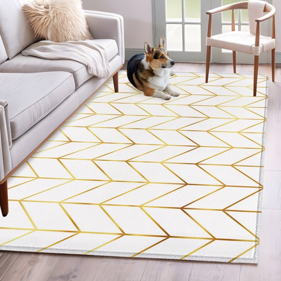 Area Rug 3x5ft Minimalist Yellow Herringbone Arrow Area Rugs Washable Low Pile Floor Carpet for Bedroom, Abstract Geometric Line Non Slip Soft Rugs for Living Room Entryway Dining Room