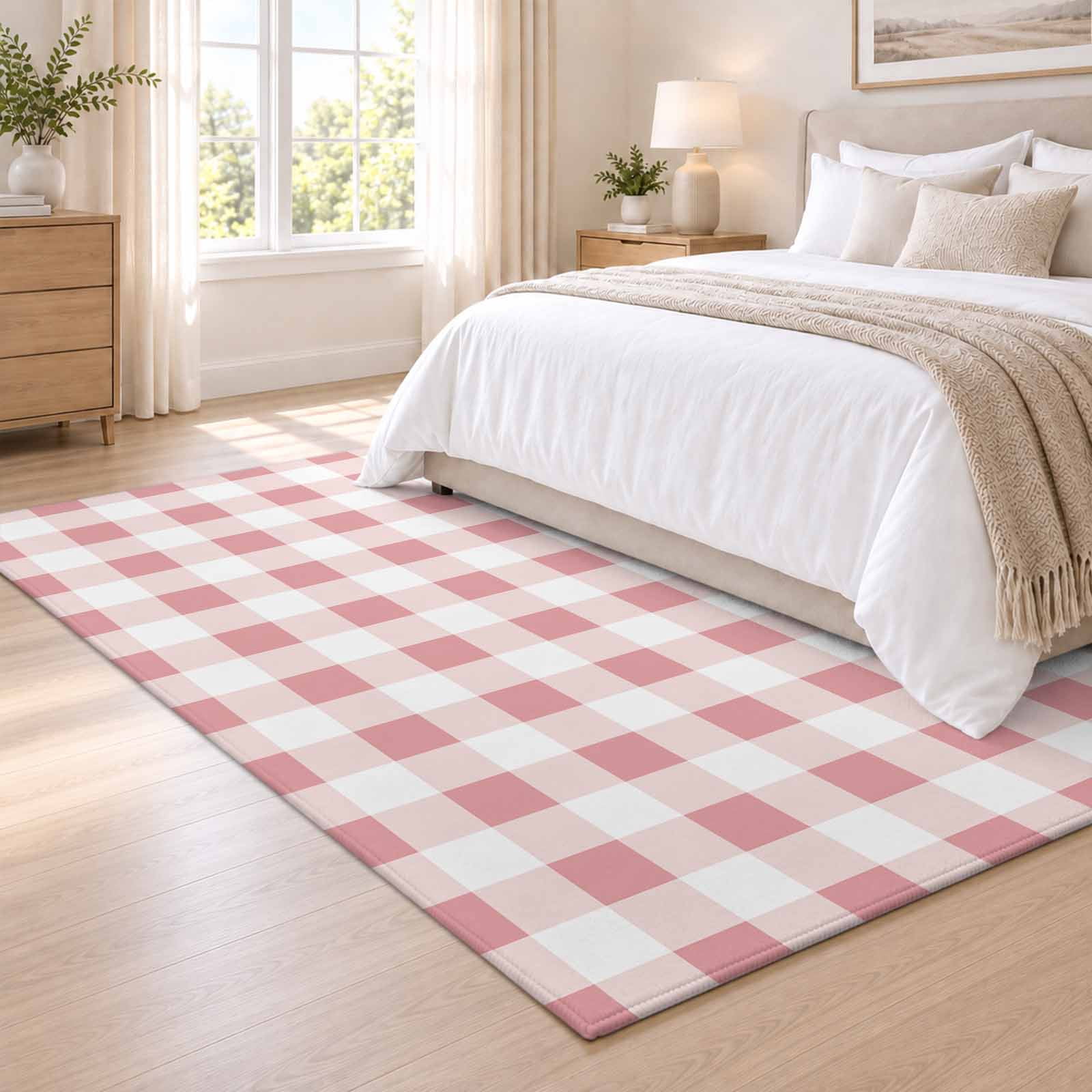 Checker Area Rug Area Rug 3x5ft Modern Pink Plaid Checker Low Pile Washable Rug Soft ...
