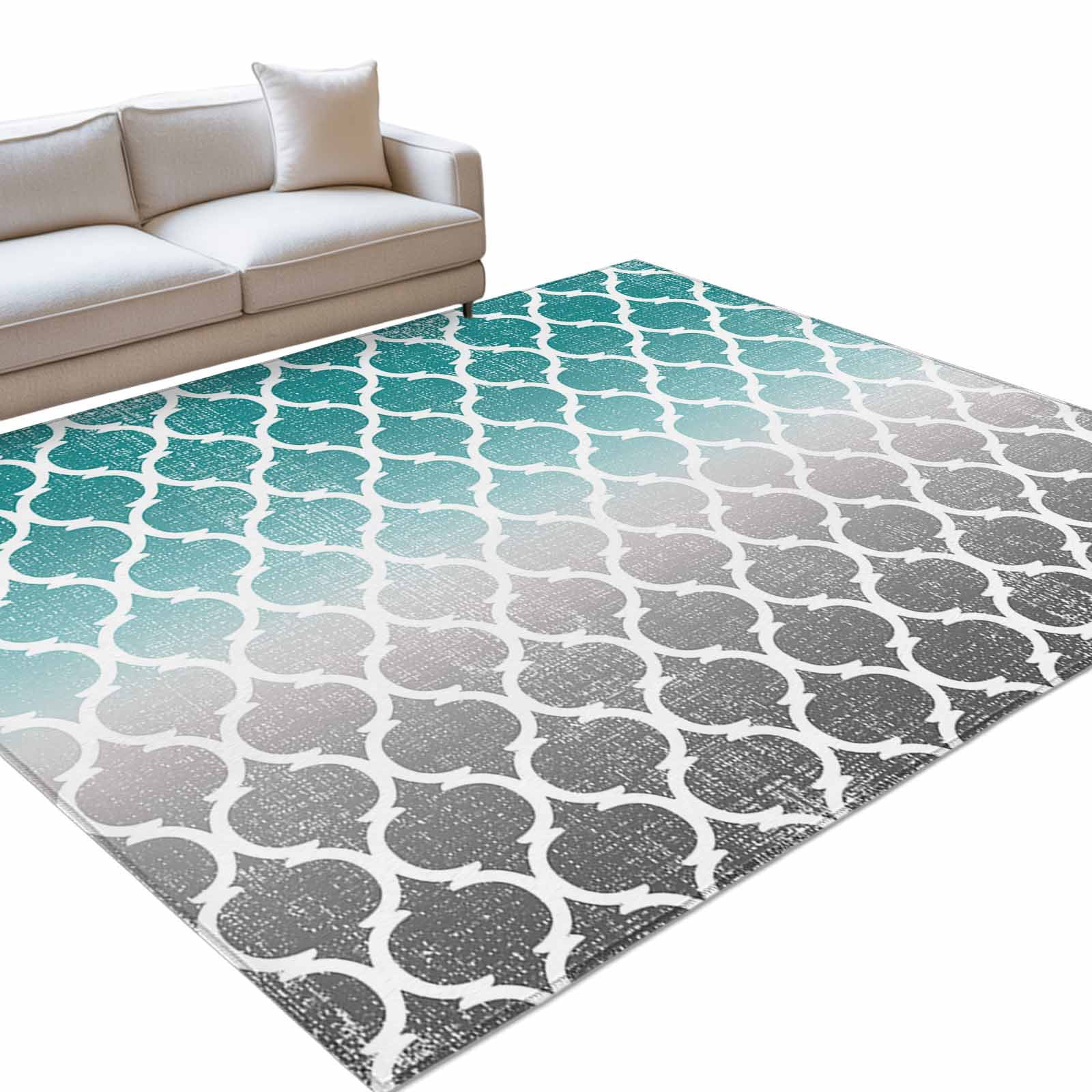 Area Rug 3x5ft, Morocco Modern Ombre Turquoise Grey Washable Rugs for ...