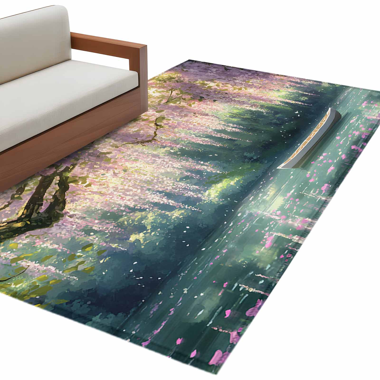Area Rug 3x5ft, Natural Scenery Pink Flower Lake Washable Rugs for ...