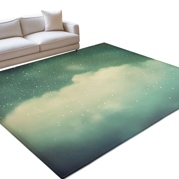 Area Rug 3x5ft Ombre Green Starry Night Cloud Washable Area Rugs for Living Room Vintage Style Non Slip Floor Carpet Mat for Kitchen Entryway Bathroom Office Home Decor