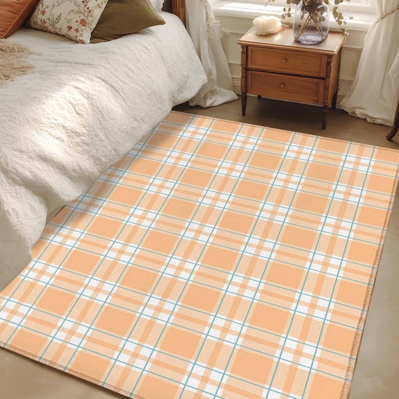 Area Rug 3x5ft Orange Buffalo Check Plaid Carpets Indoor Floor Area Mat Washable Entrance Mat Rugs for Living Room Dining Room Kitchen Bedroom, Classic Checked Sofa Throw Carpet