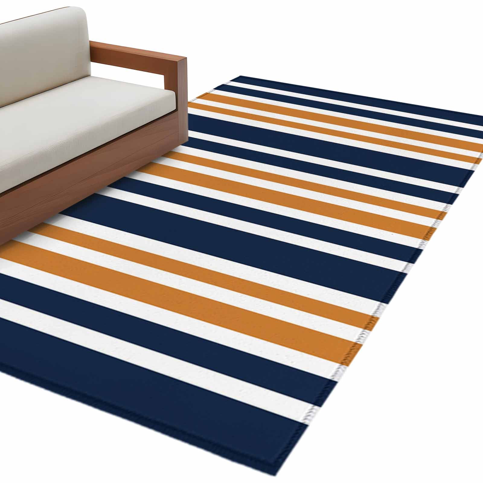 Area Rug 3x5ft, Orange Dark Blue Striped Washable Rugs for Living Room ...