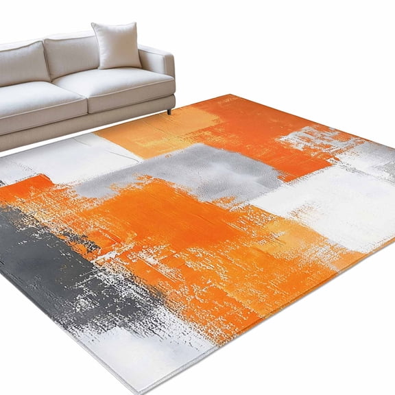Area Rug 3x5ft Orange Gray Washable Area Rugs for Living Room Abstract Style Non Slip Floor Carpet Mat for Kitchen Entryway Bathroom Office Home Decor